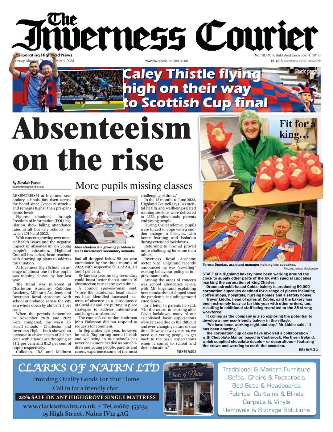 The Inverness Courier, May 2, front page.