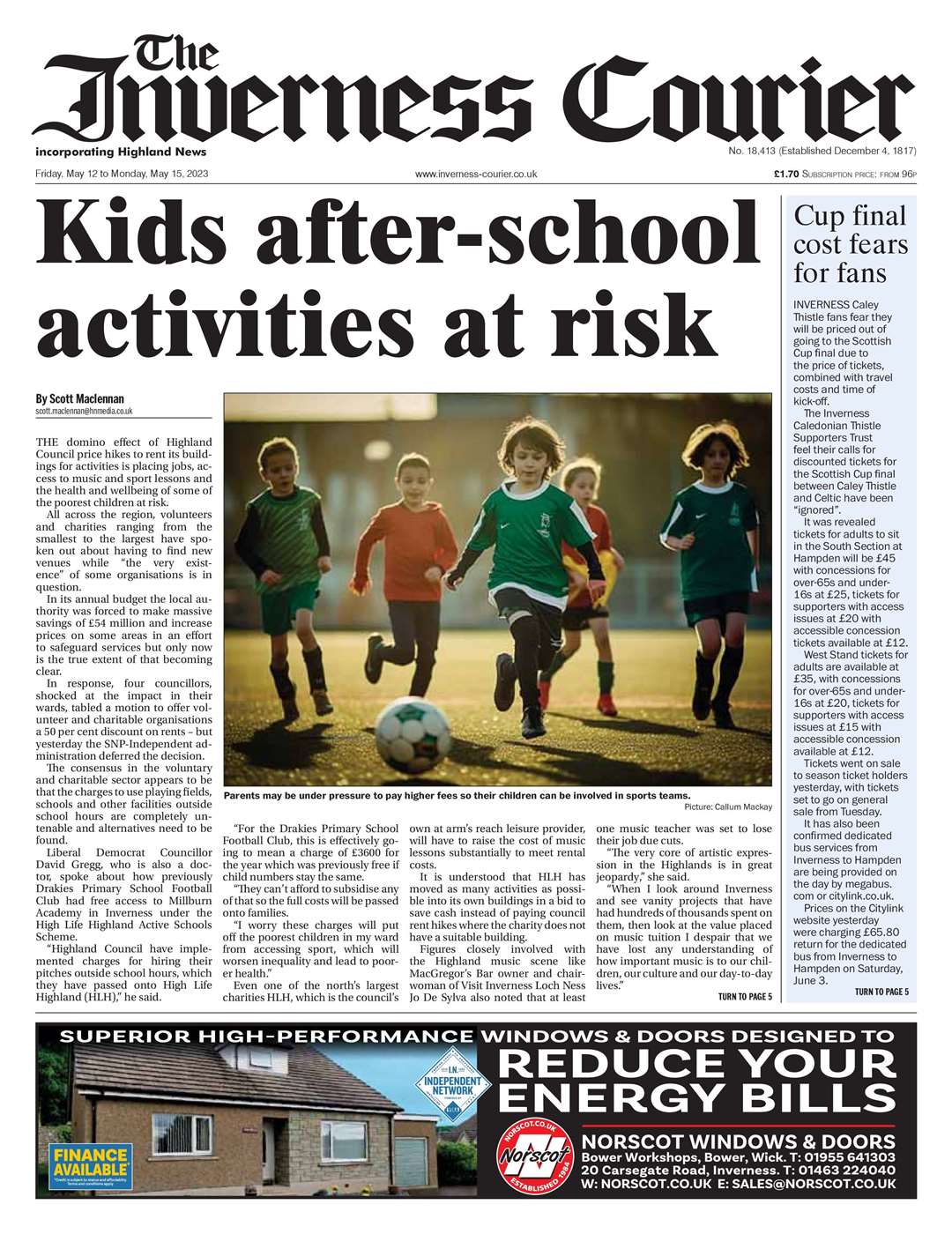 The Inverness Courier, May 12, front page.