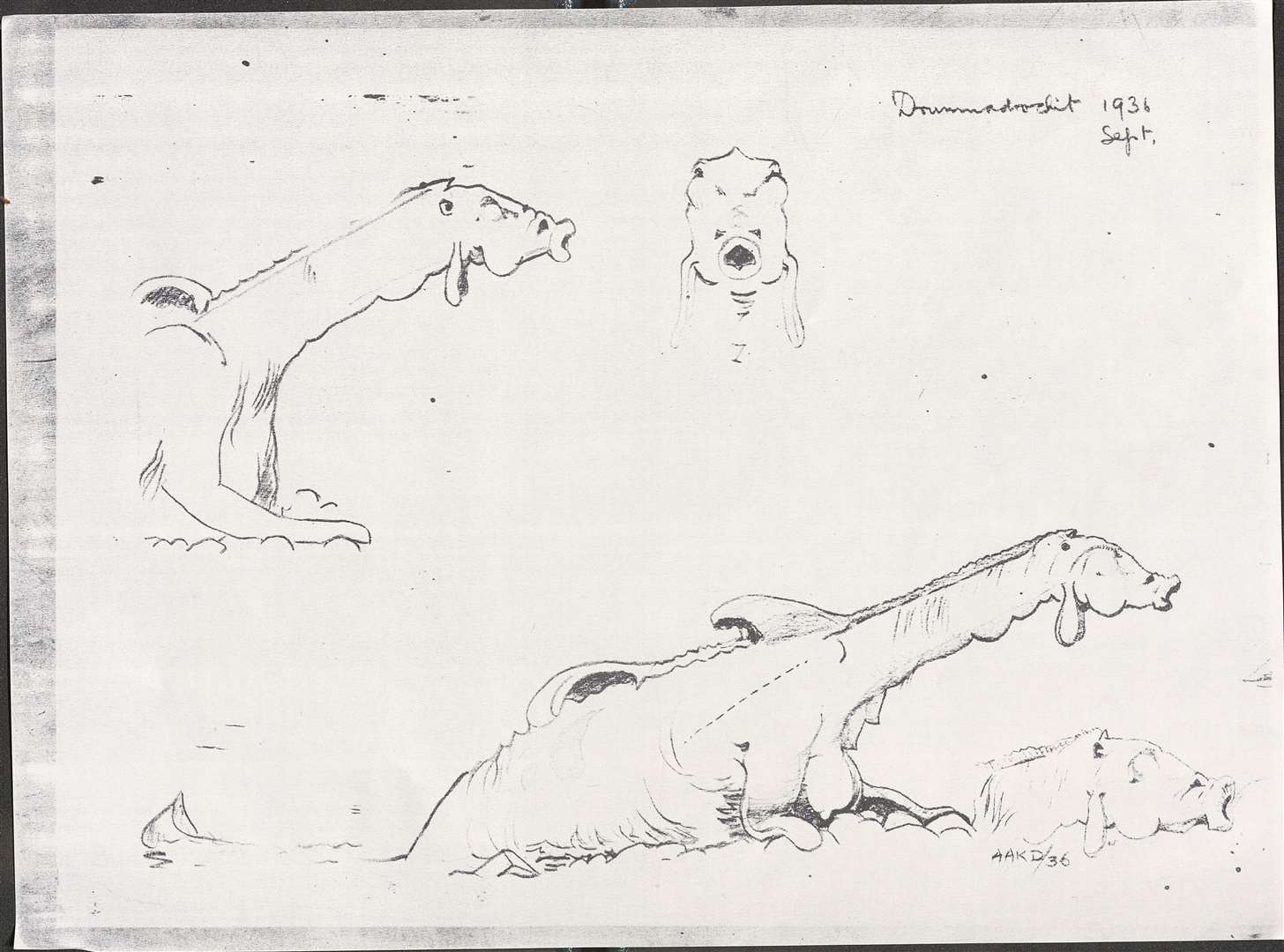 A sketch of the Loch Ness Monster in the collections held by National Museums Scotland.