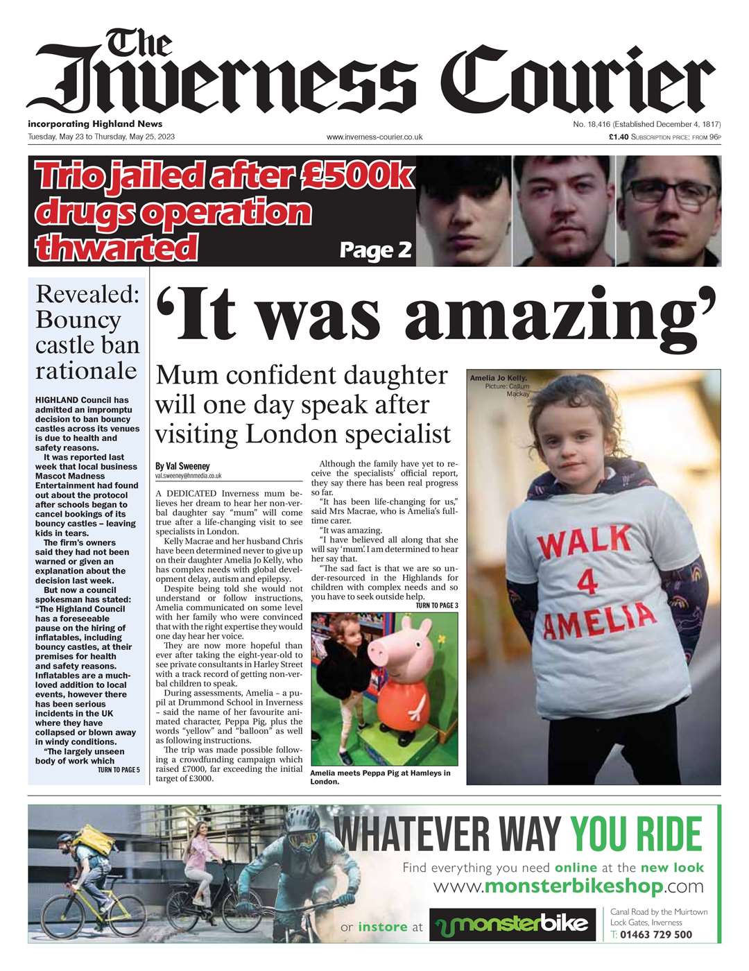 The Inverness Courier, May 23, front page.