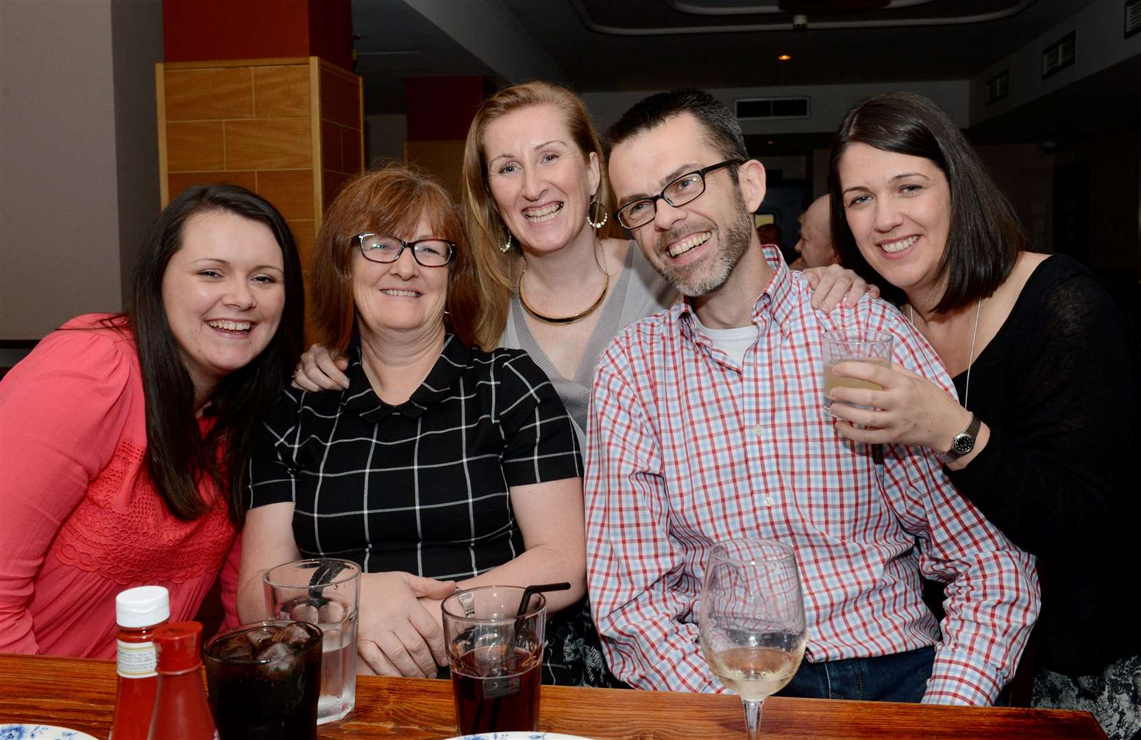 Laura Gow, Helen Ritchie, Andy MacBride, Sarah Russell and Anne MacIver on a work's night out