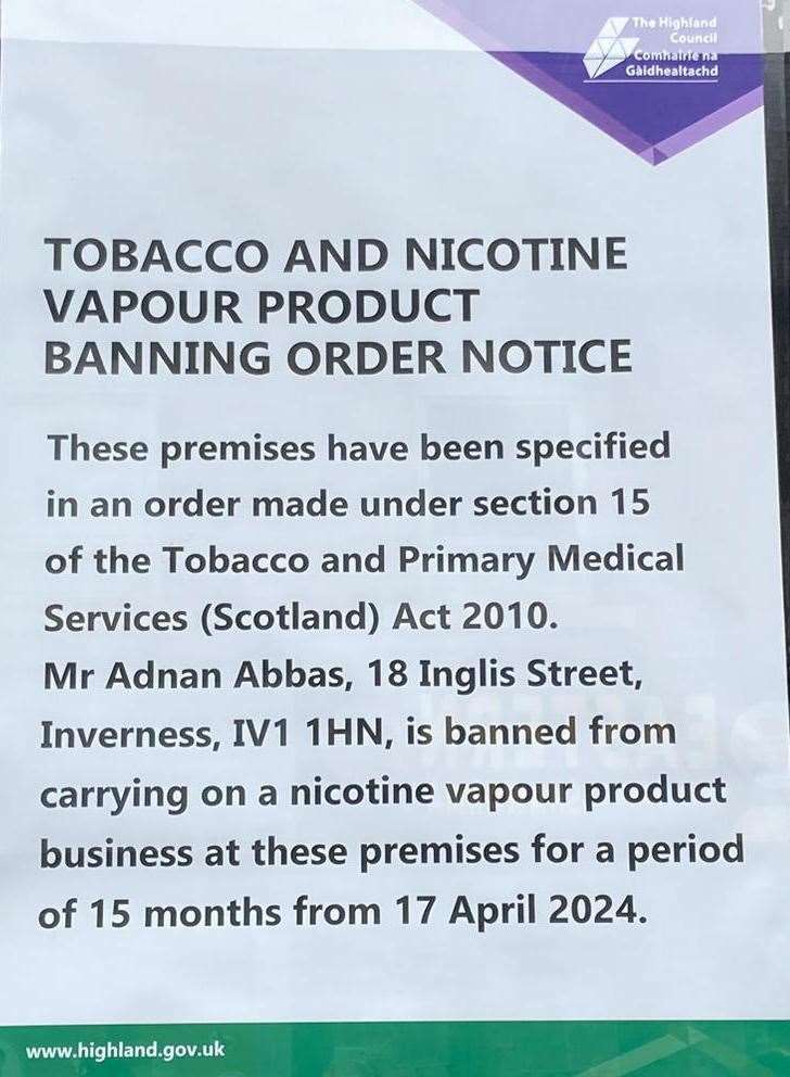 Tobacco and nicotine vapour product banning order notice.