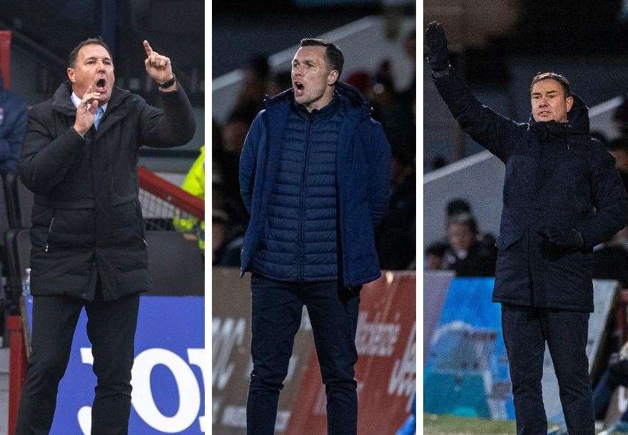Ross County's three managers in the 2023/24 season: Malky Mackay, Don Cowie and Derek Adams.