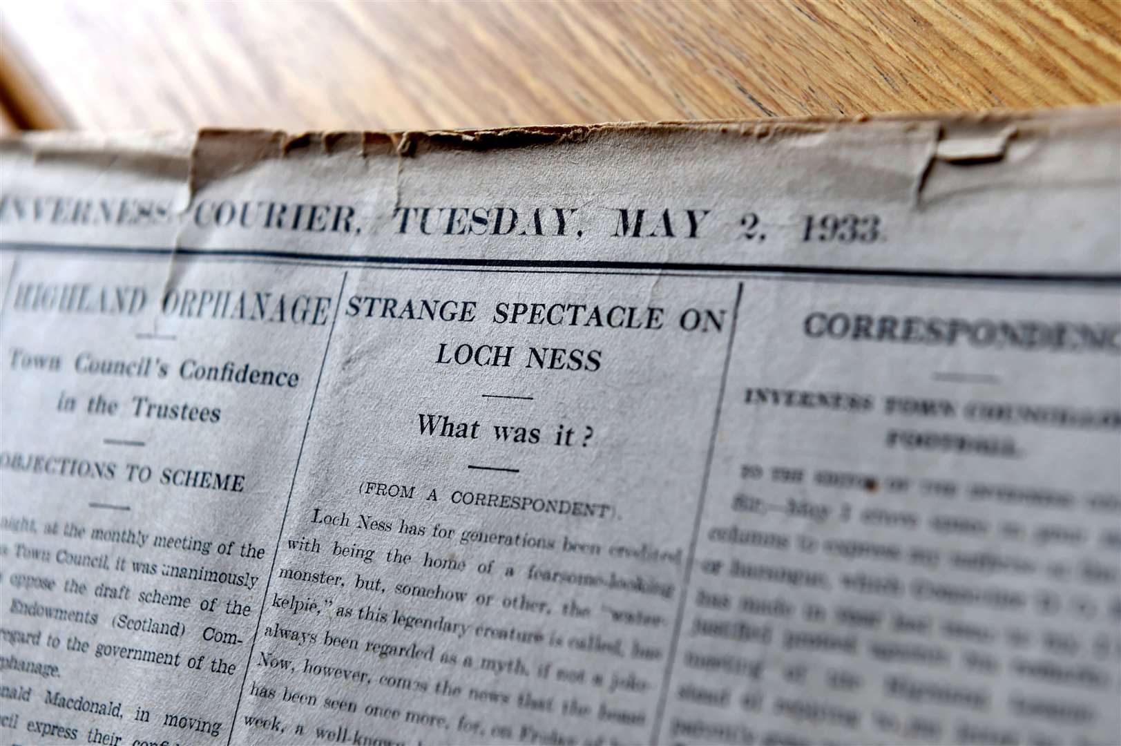 The first report of the Loch Ness "Monster" appeared in the Inverness Courier in May 1933.