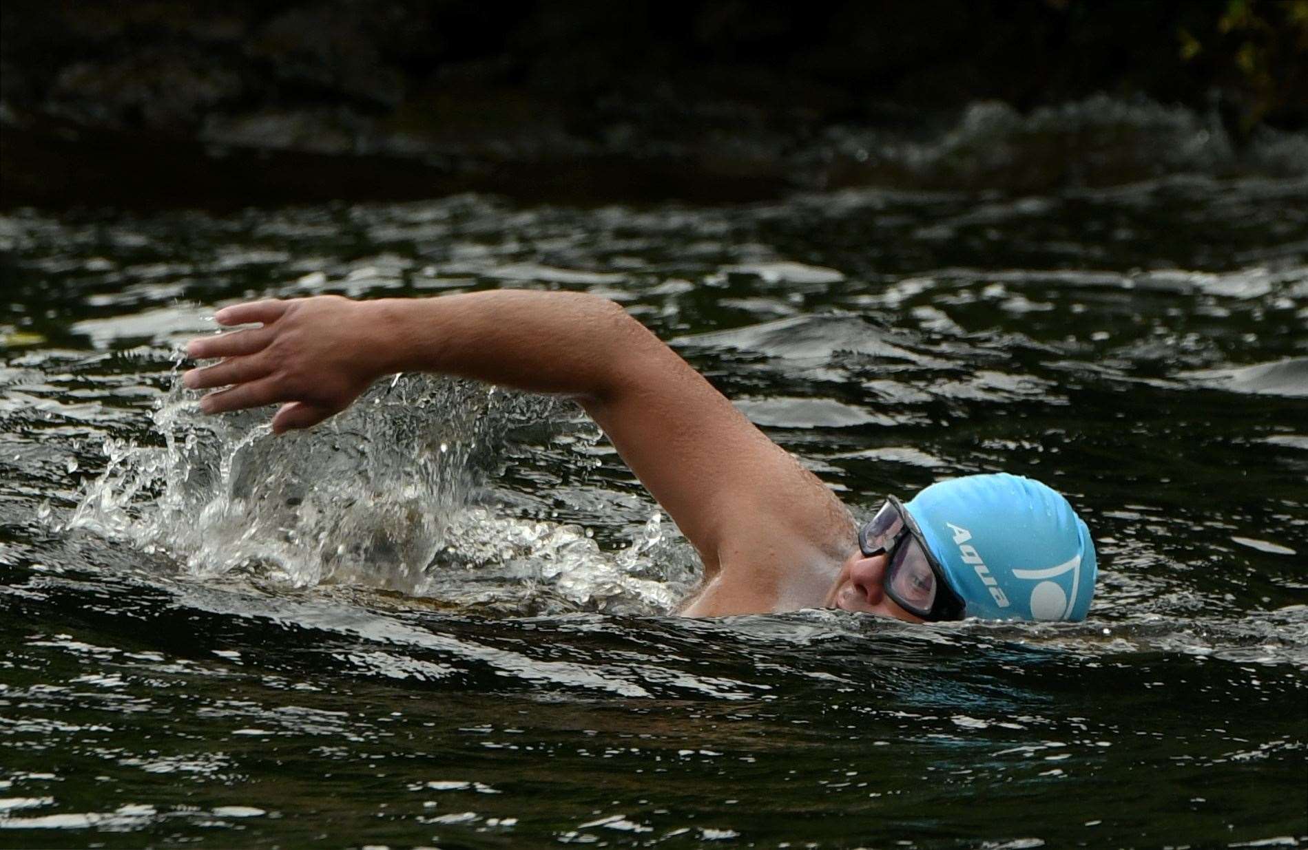 Piotr Biankowski swimming in the dark waters of Loch Ness. Picture: James Mackenzie.