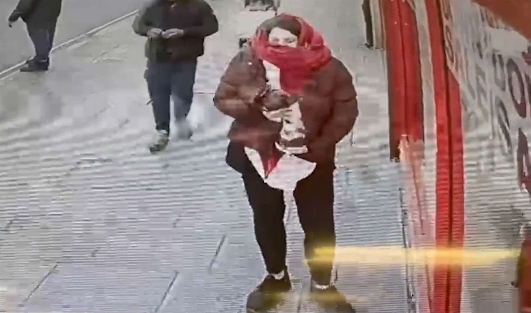 CTTV of Constance Marten holding baby Victoria under her coat in East Ham (Metropolitan Police/PA)