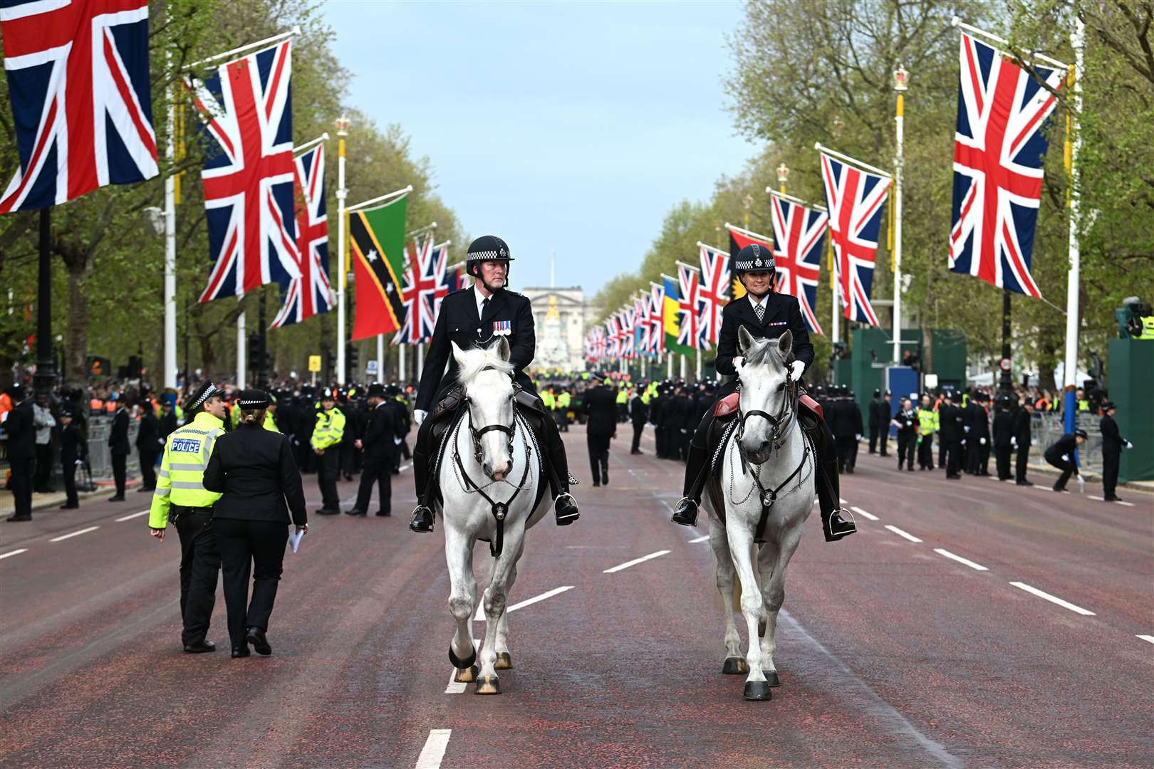 Mounted police officers on The Mall ahead of the coronation (Charles McQuillan/PA)