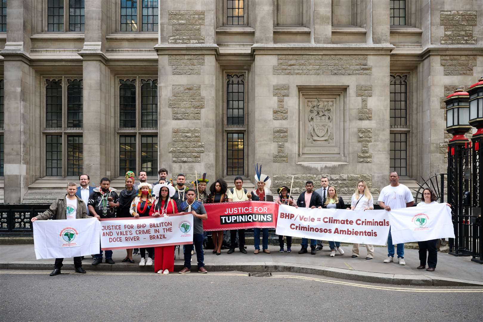 Indigenous communities protest outside the High Court in London (Matt Pover)