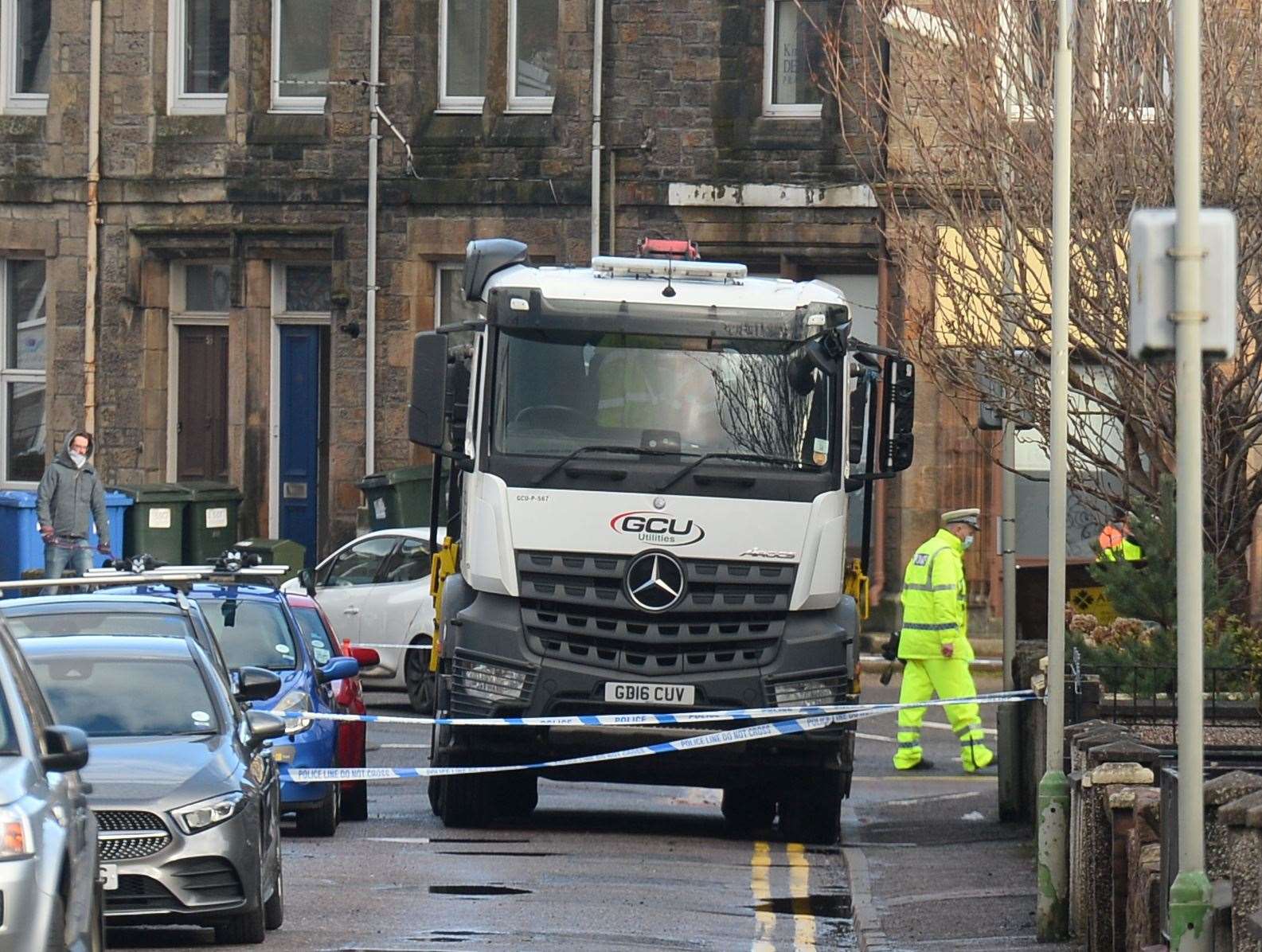 Police carry out investigations at the scene of the accident in Crown Street Inverness.