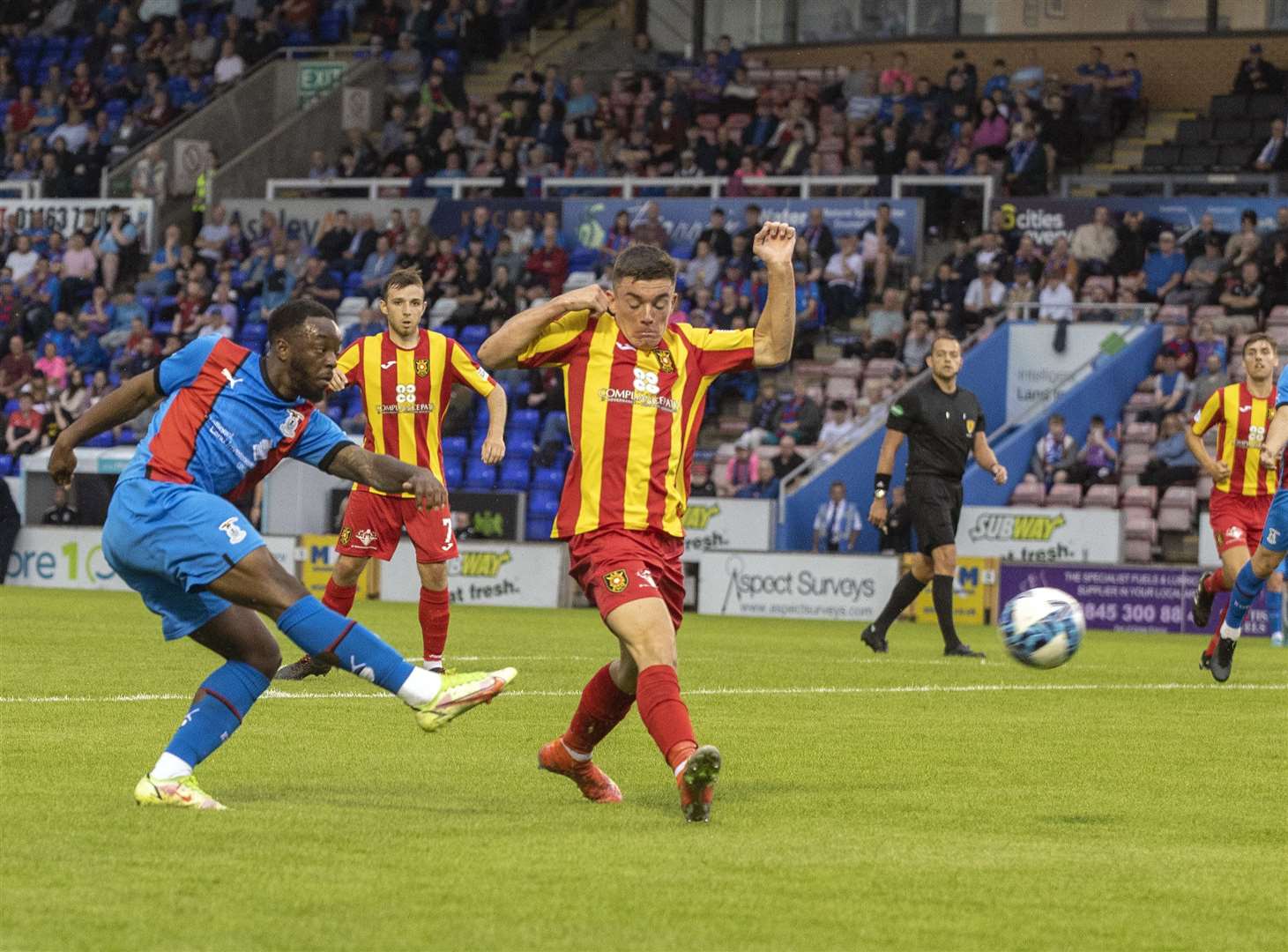 Picture - Ken Macpherson. Premier Sports Cup (Group Stage) Inverness CT(4) v Albion Rovers(0). 19.07.22. ICT’s Austin Samuels unleashes a shot on goal.