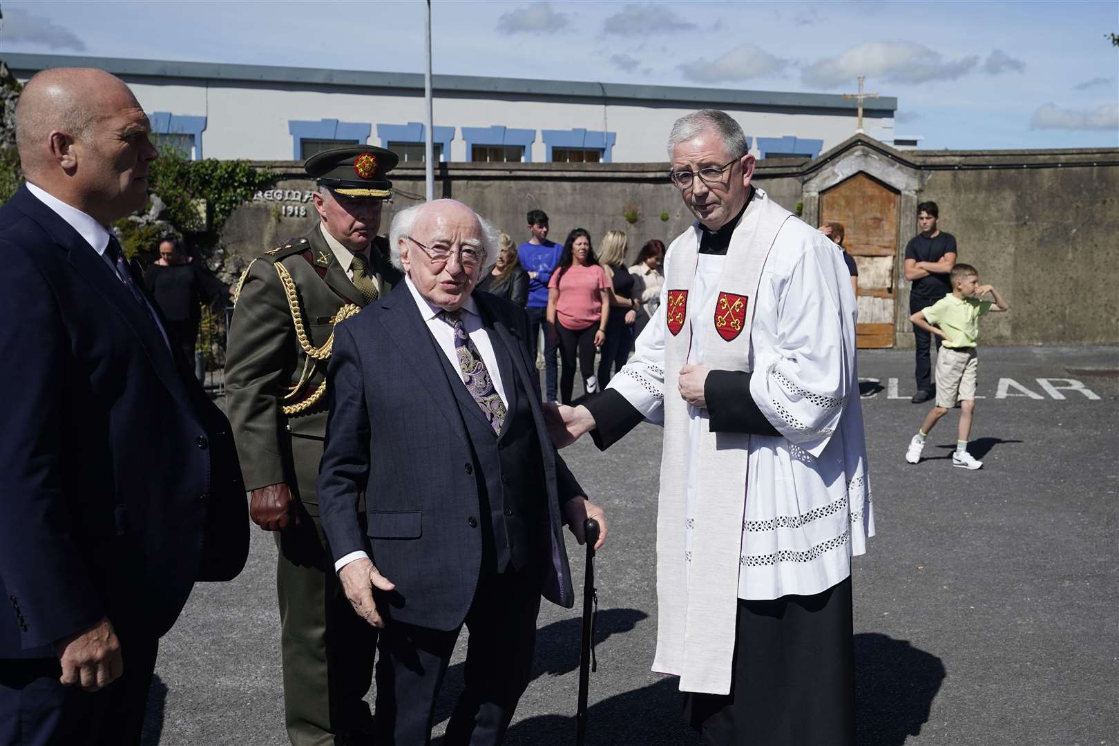 President Michael D Higgins arrives for the funerals at St John the Baptist Church in Cashel, Co Tipperary (Niall Carson/PA)