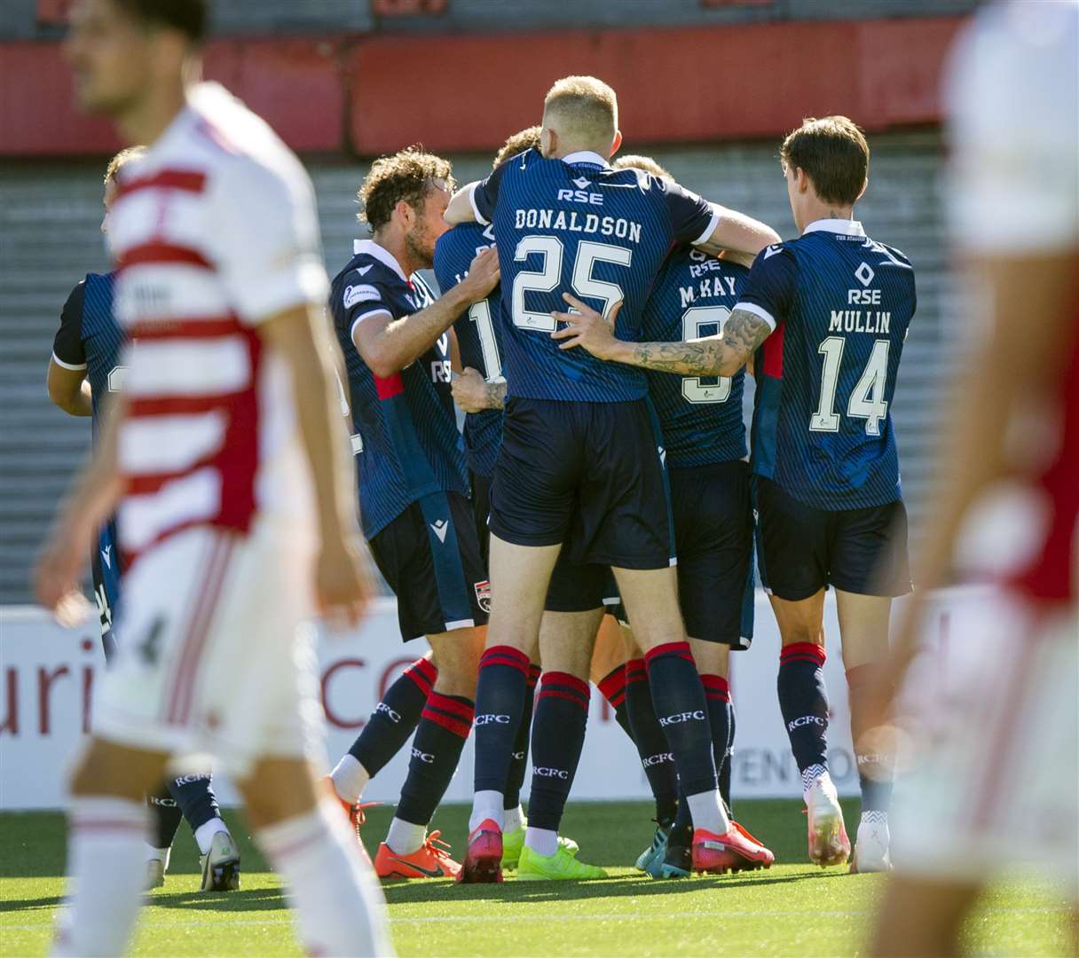 County players celebrate at Hamilton after the only goal of the game from Staggies striker Billy McKay.