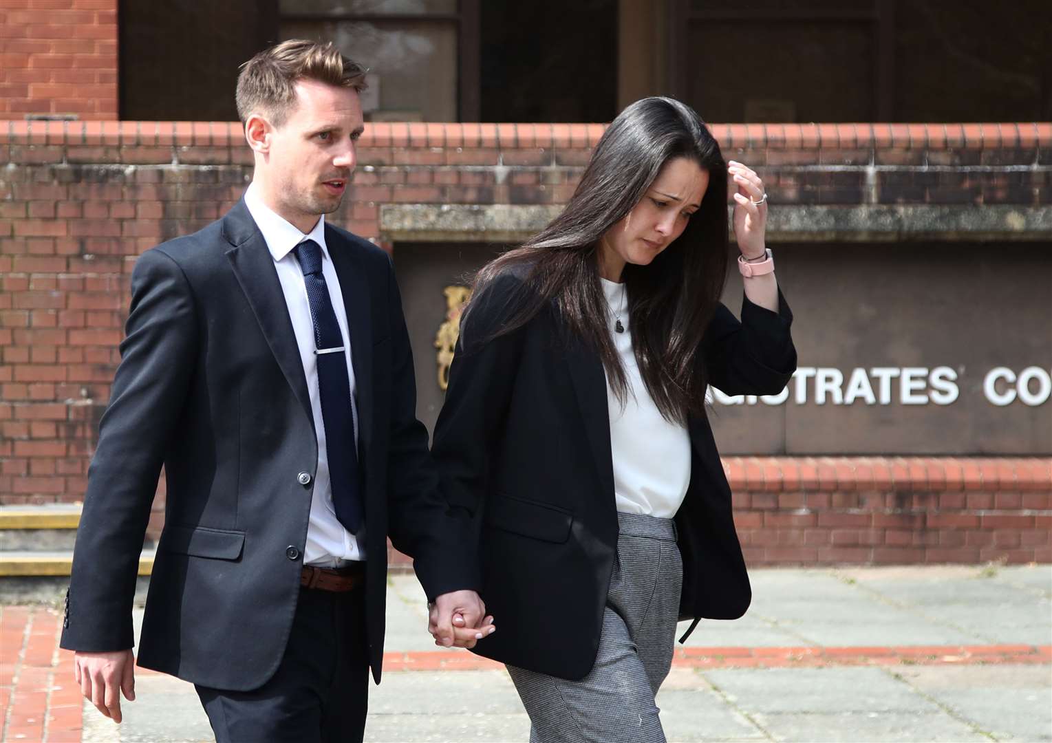 Sarah and Tom Richford leave Folkestone Magistrates’ Court in April after East Kent Hospitals University NHS Foundation Trust admitted failing to provide safe care and treatment (Gareth Fuller/PA)