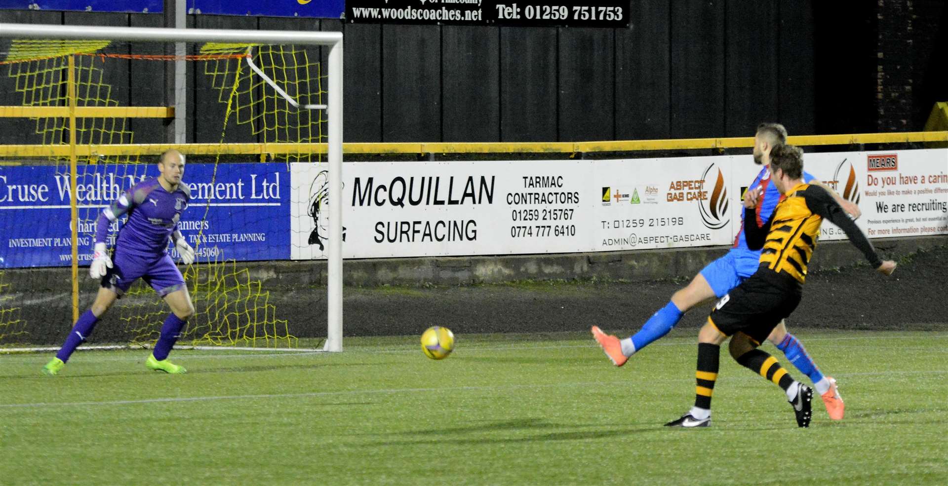 Robert Thomson hits a volley towards goal that Inverness Caledonian Thistle goalkeeper Mark Ridgers spilled for Alloa Athletic's winner.