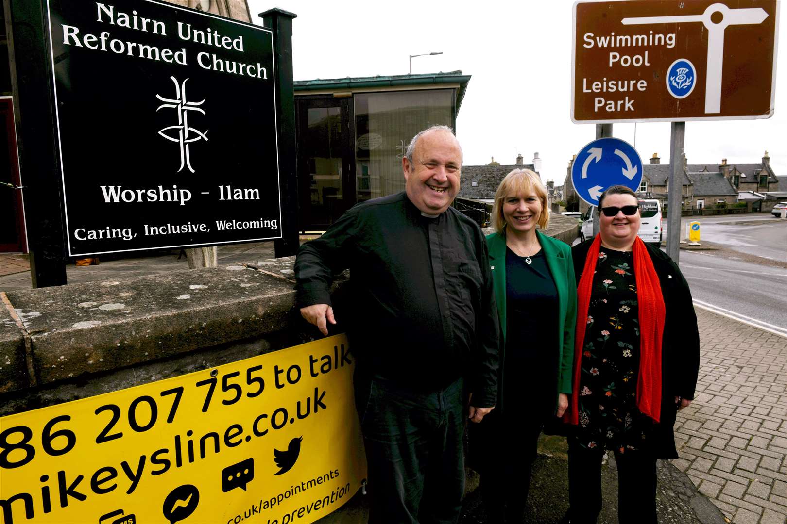 Rev Steven Manders, Emily Stokes, Mikeysline Chief Executive and Linda Birnie, Mikeysline Operations Manager. Picture: James Mackenzie.