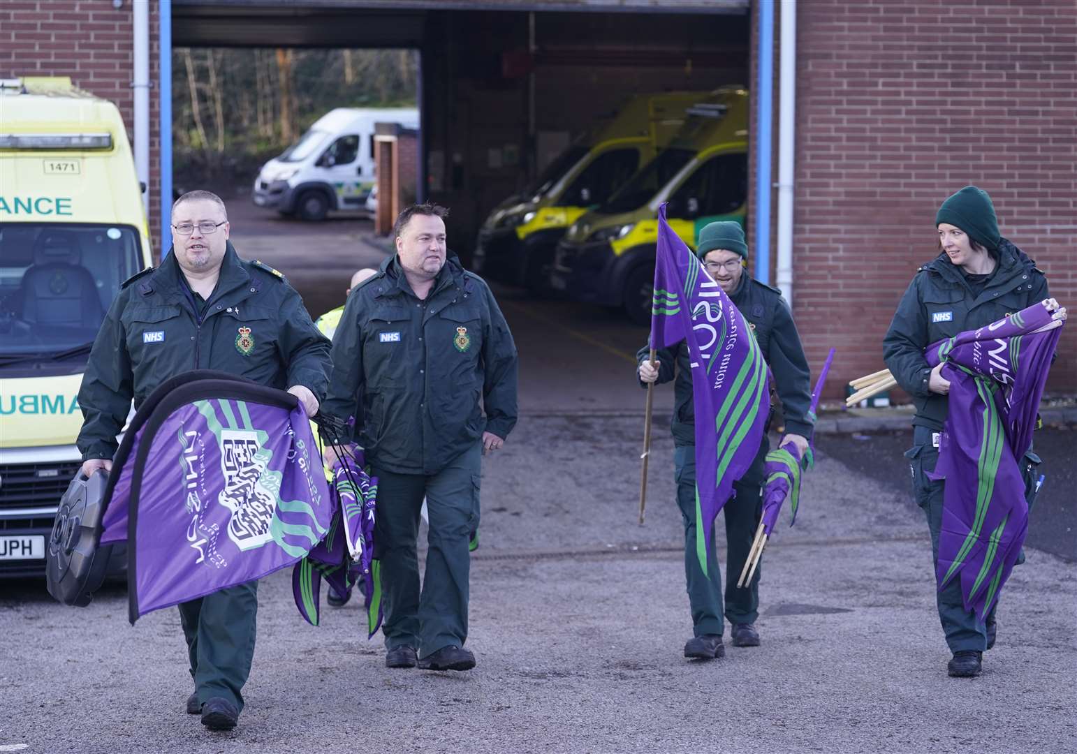 Ambulance workers on the picket line outside Longley Ambulance Station in Sheffield (Danny Lawson/PA)