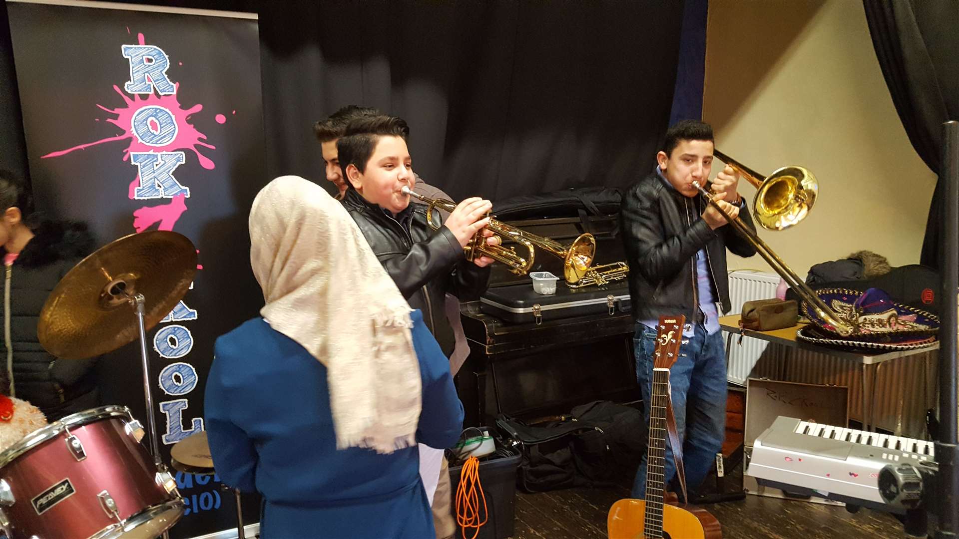 Syrians who attended the music session organised by RoKzKool Academy in Beauly.