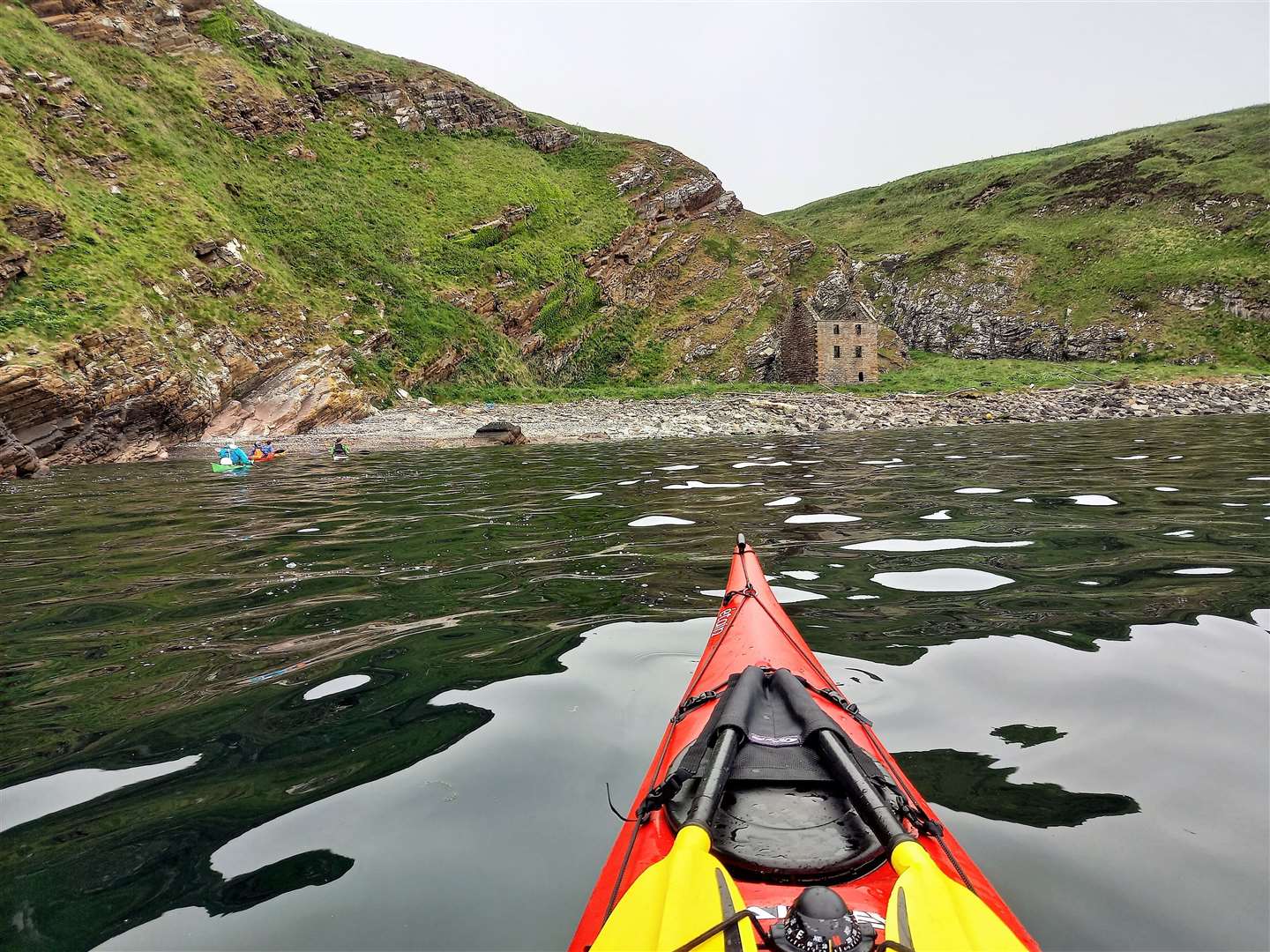 The kayak team head towards the bay at Occumster. Picture: David Shand