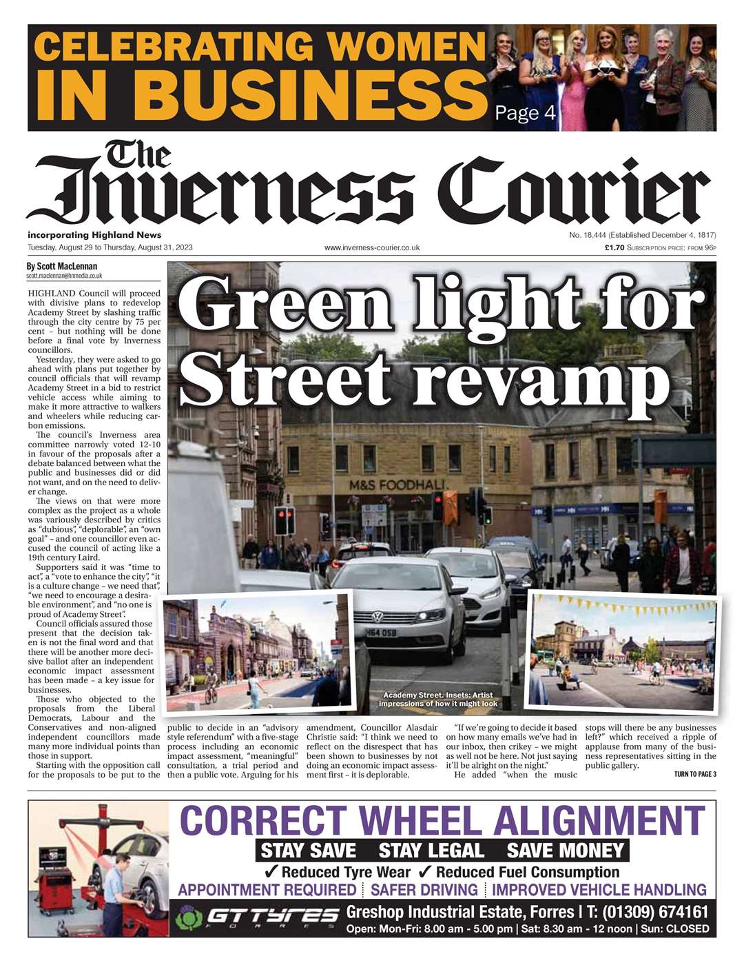 The Inverness Courier, August 29, front page.