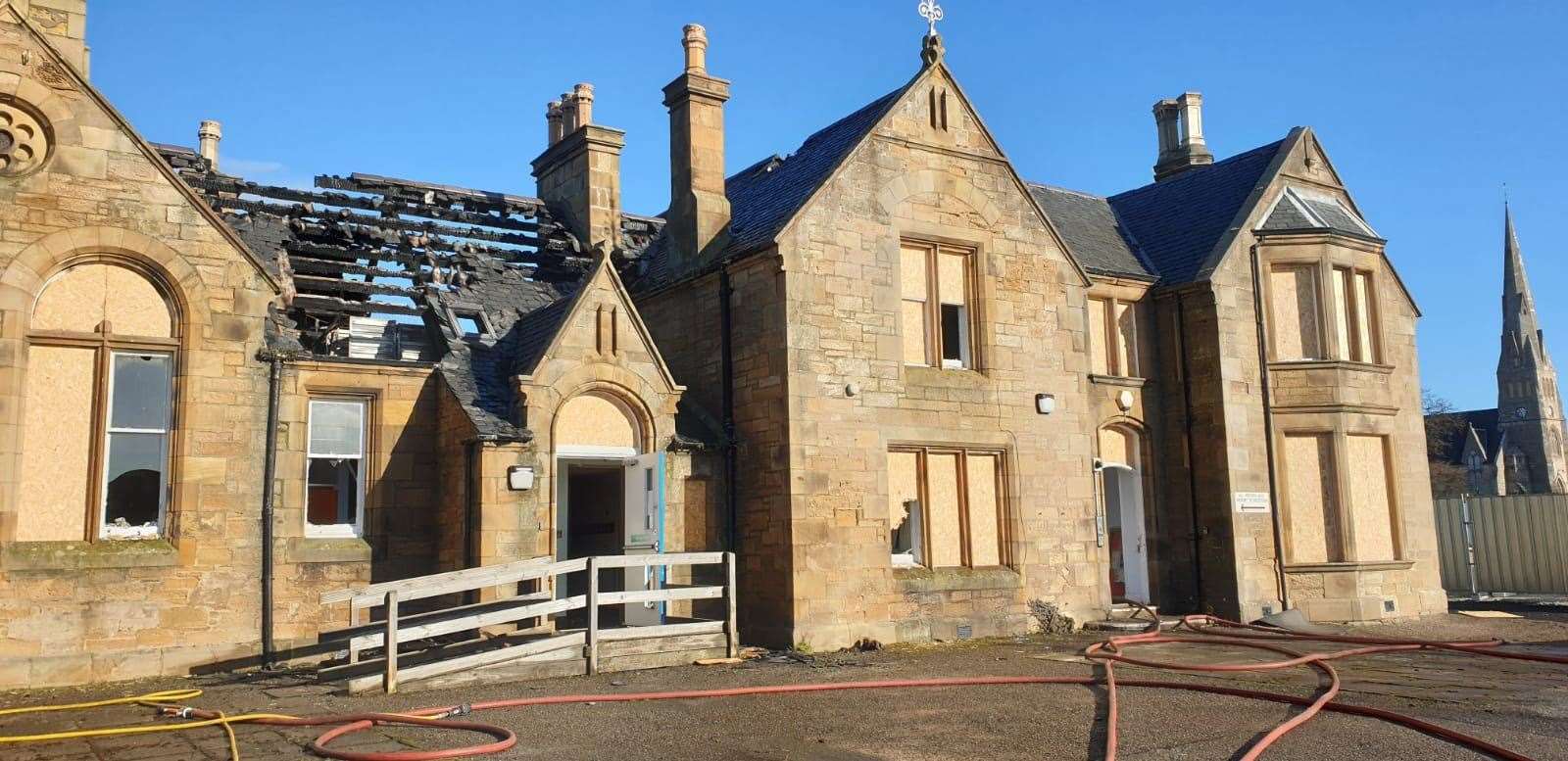 The roof has been destroyed in places at Park Primary School. Picture: Highland Council.