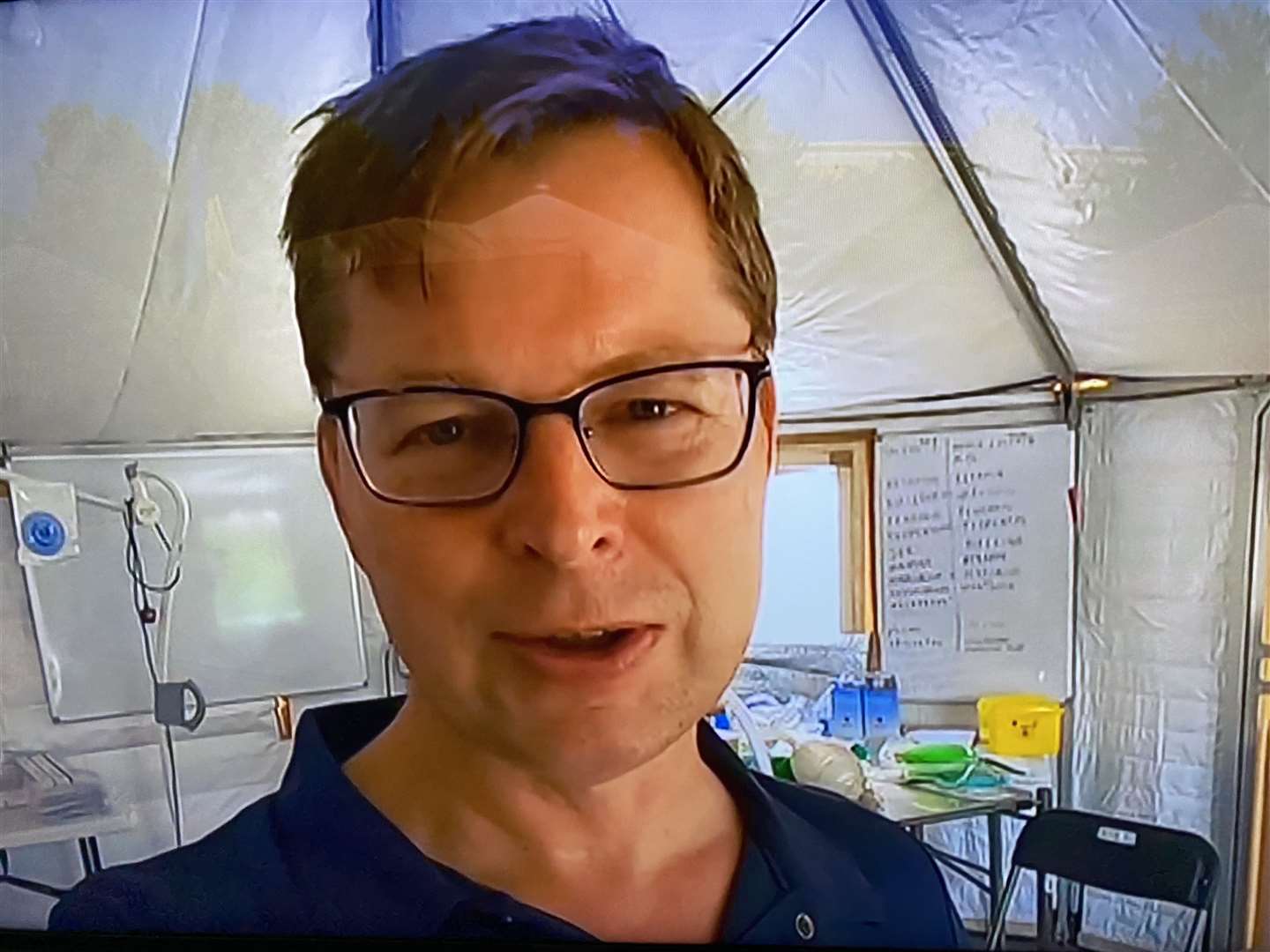 Prof Angus Watson, who is a colorectal surgeon at Raigmore hospital and has been working with UK-Med in Ukraine, on The One Show on BBC1 yesterday.
