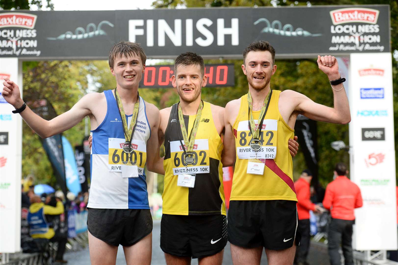 Baxters Marathon 2019..10km men James Donald 3rd,Cameron Strachan 1st and Sean Chalmers 2nd...Picture: Gary Anthony. Image No..