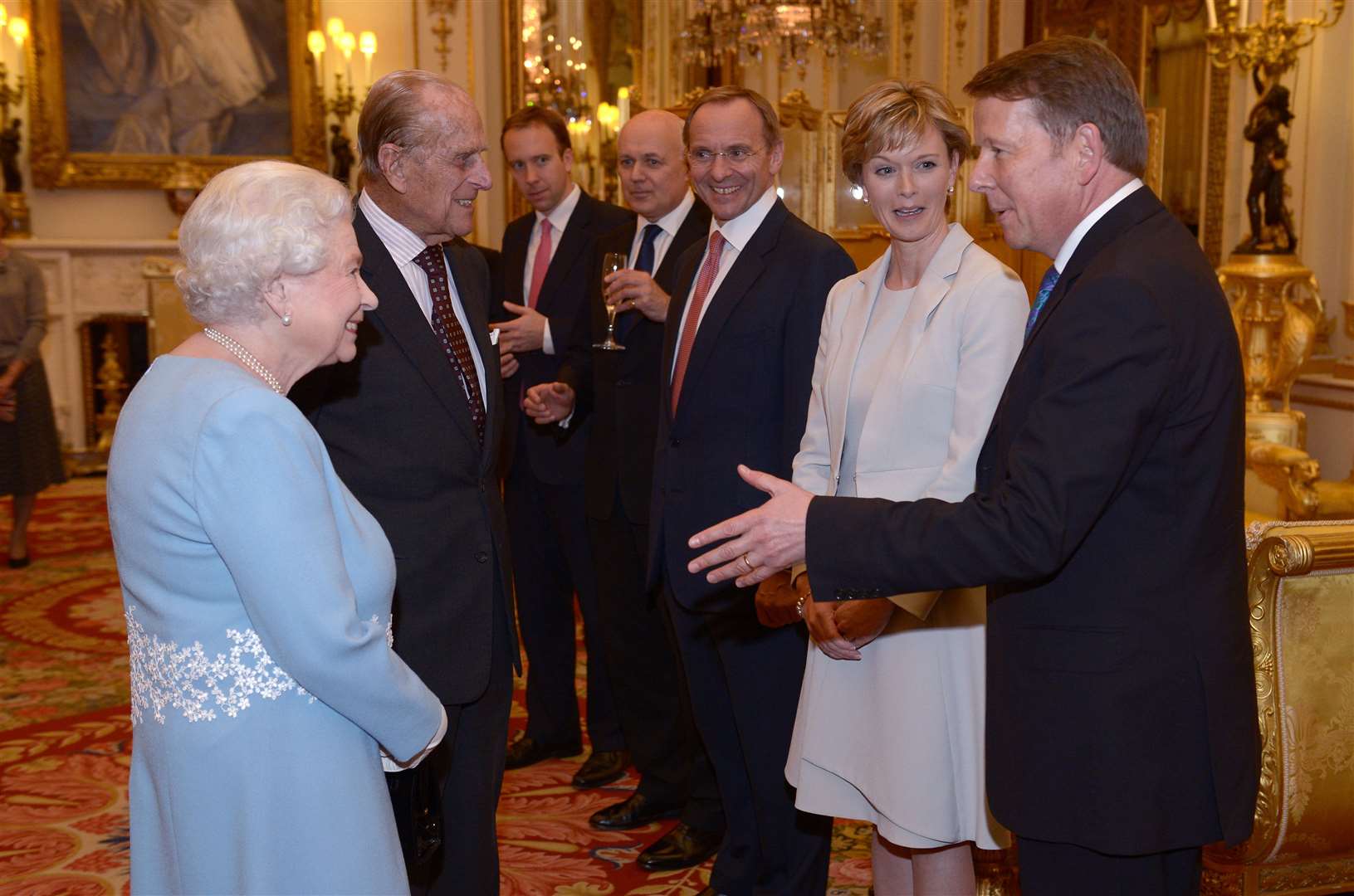 The Queen and the Duke of Edinburgh meeting Julie Etchingham and Bill Turnbull at Buckingham Palace in 2015 (Anthony Devlin/PA)