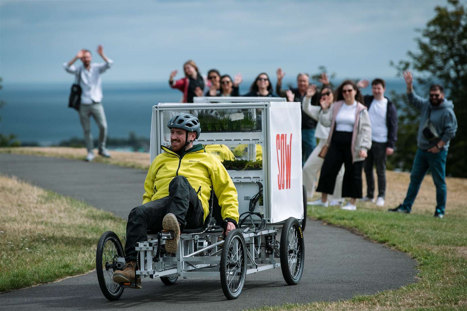 The cargo bikes carrying Dandelion’s unique growing cubes begin their tour of Scotland at the top of Calton Hill in Edinburgh. Picture: Andrew Cawley.