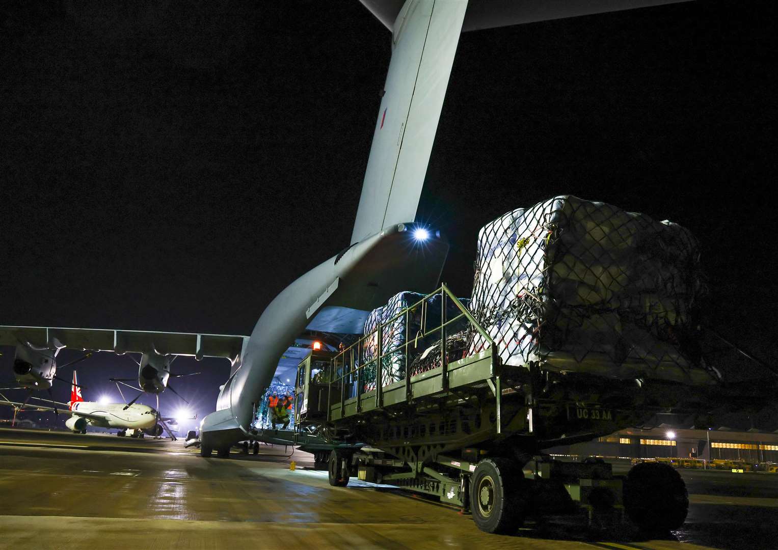 Humanitarian Aid being loaded onto aircraft at RAF Brize Norton ahead of being transported to Turkey in support of the earthquake in Turkey and Syria (Sharron Floyd/MoD/PA)