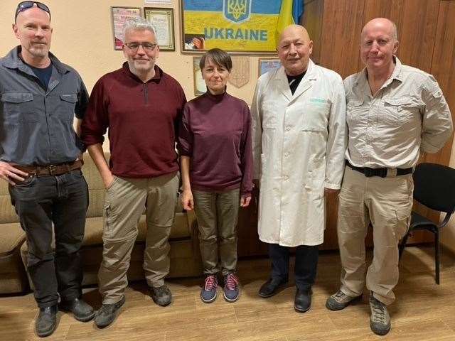 Andy Kent, far right, with medical staff in Ukraine.