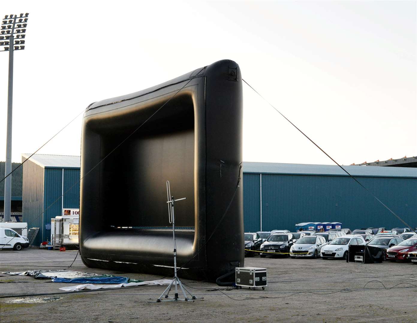 The giant inflatable screen tethered in place. Picture: James Mackenzie