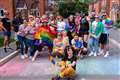 Neighbours join to march 80 metres in one of world’s shortest Pride parades