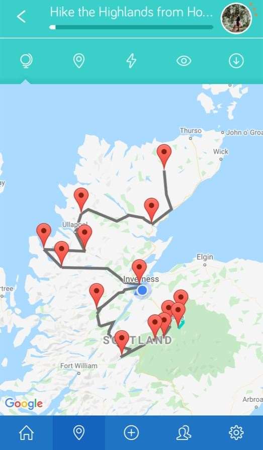 Hike the Highlands milestone map.
