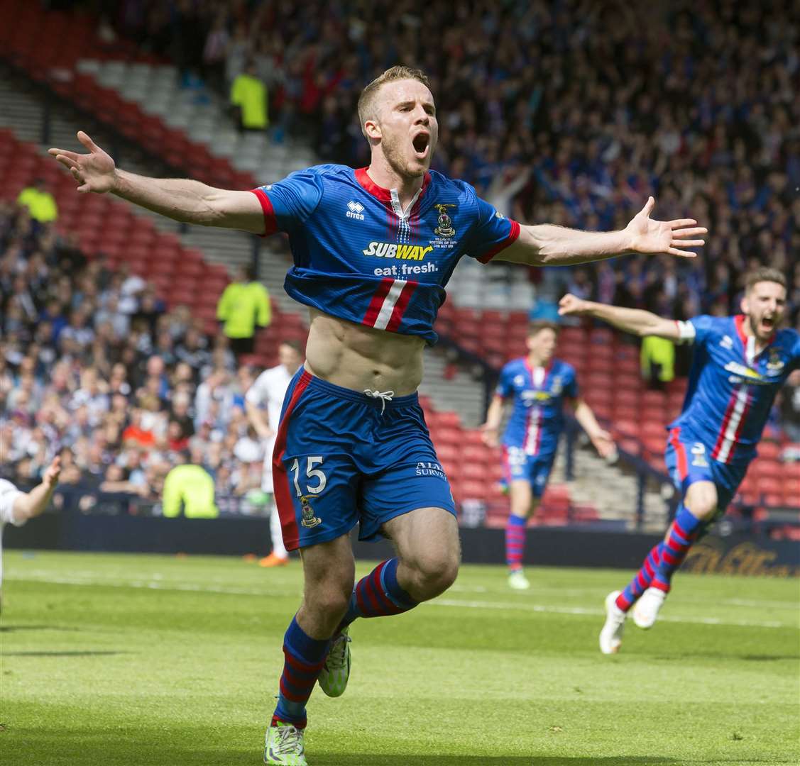 Picture - Ken Macpherson, Inverness. Scottish Cup Final. Inverness CT(2) v Falkirk(1). 30.05.15. ICT's Marley Watkins celebrates after scoring the opening goal.