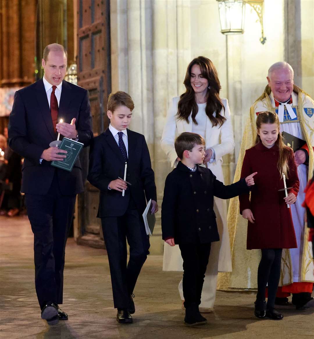 The Prince of Wales, Prince George, Prince Louis, the Princess of Wales and Princess Charlotte attended the carol service (Chris Jackson/PA)