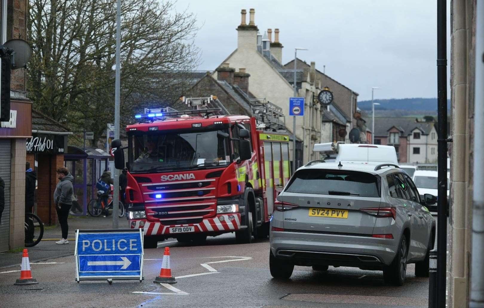 Fire appliance and police sign. PICTURE: JAMES MACKENZIE