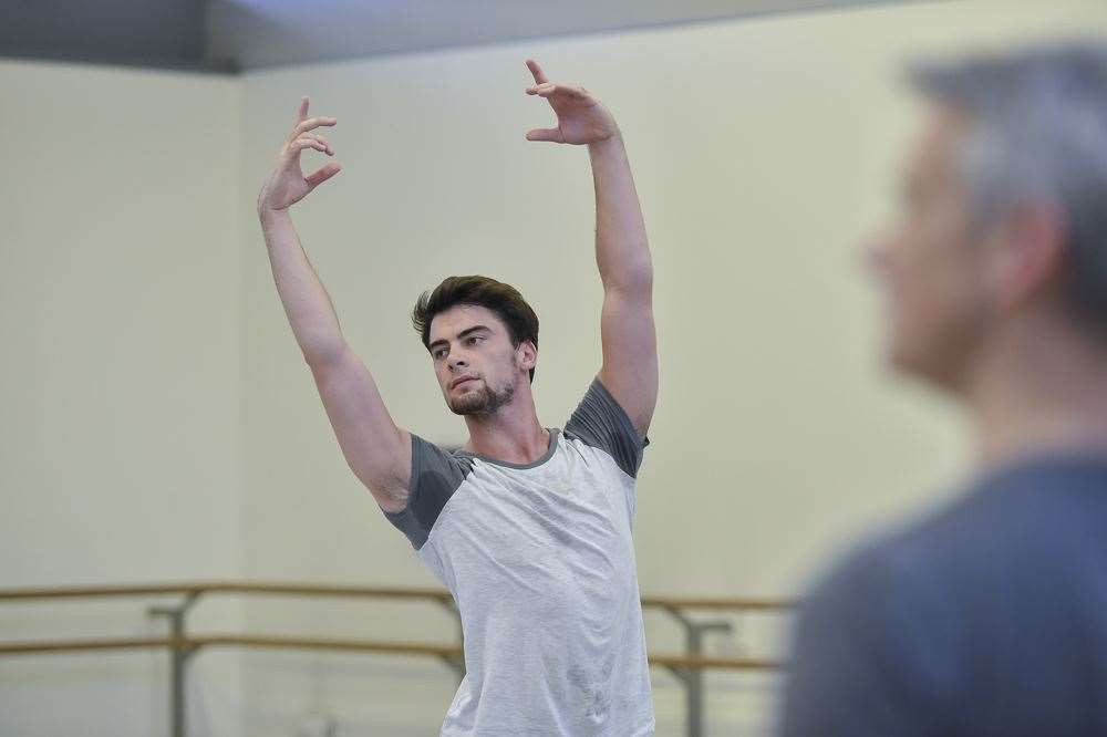 One of the many roles and productions Evan Loudon has been part of since his arrival at Scottish Ballet, here rehearsing Cinderella in Christopher Hampson's Cinderella. Picture: Rimbaud Patron