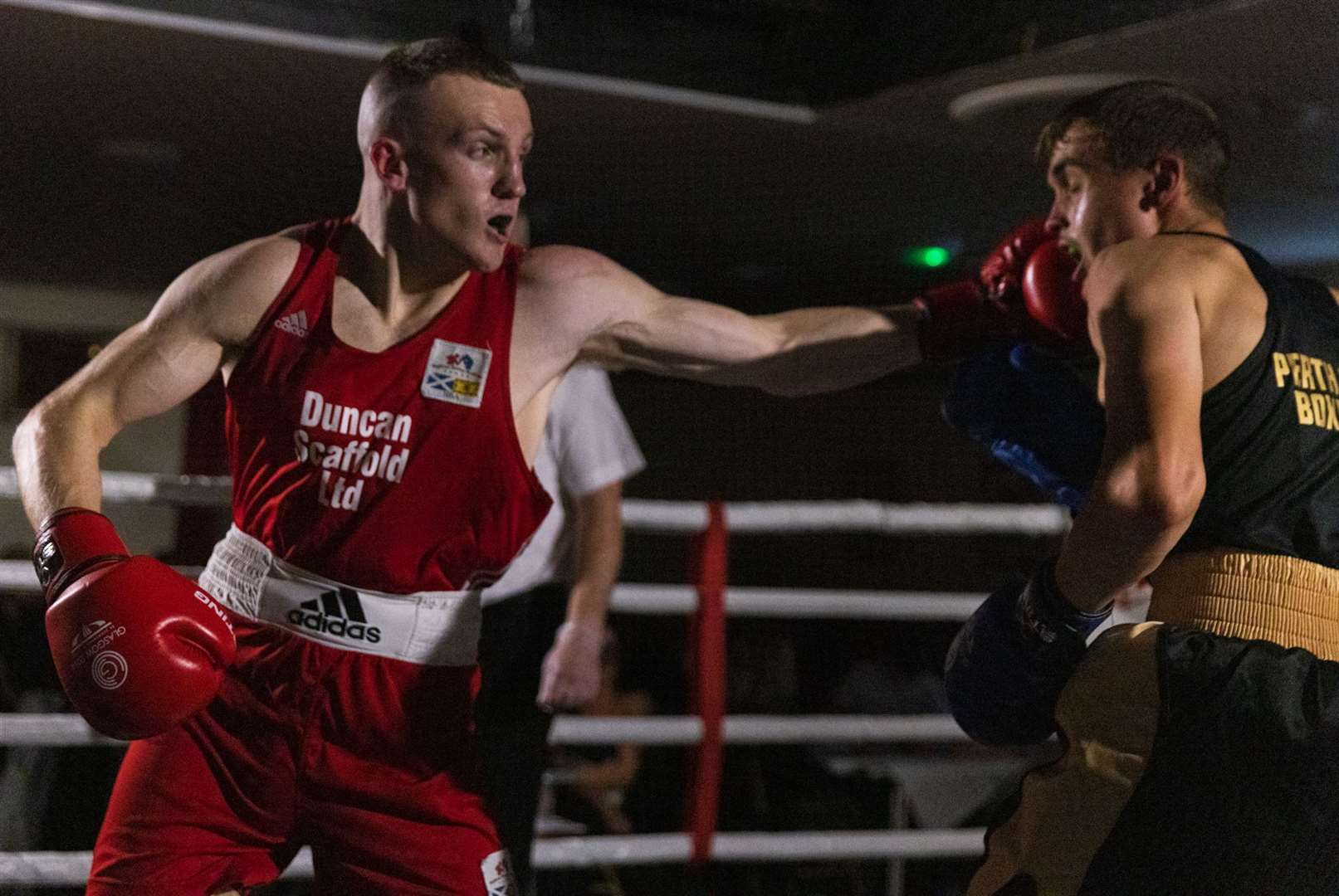 Joe Kinsella boxing his way to a unanimous win against Perth railways Justin Mortin.