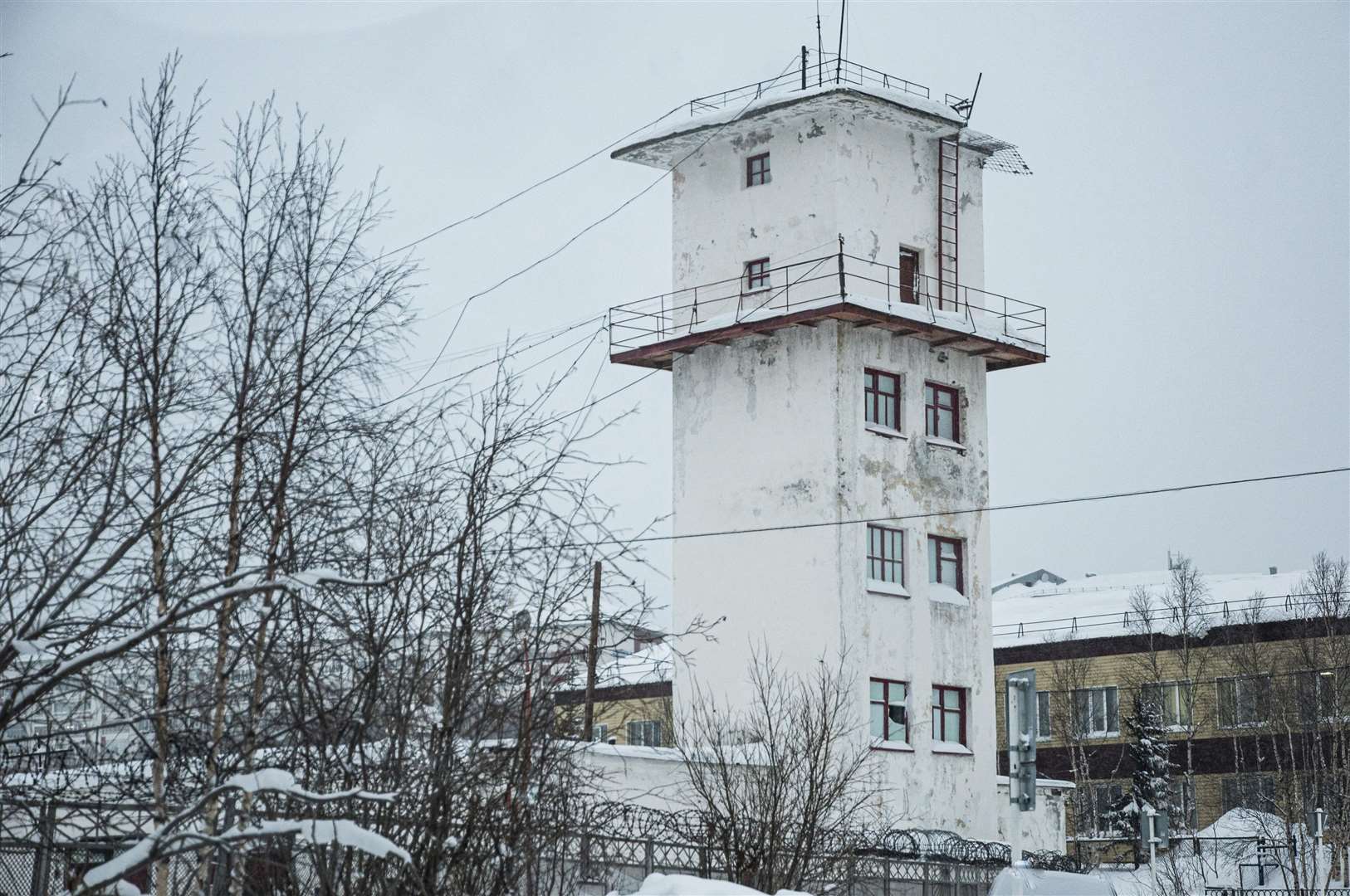 The entrance to the prison colony where Alexei Navalny was being detained (AP Photo/Antonina Favorskaya)