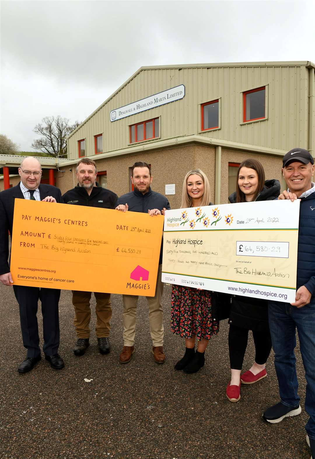 Grant Macpherson, Dingwall Mart Managing Director, John Fyall, Highland Rural, Andrew Benjamin, Maggies Highland, Emma Nicol, Highland Hospice, Charlotte Boa, Maggies Highland and David O'Connor, Ross County Chairman. Picture: James Mackenzie