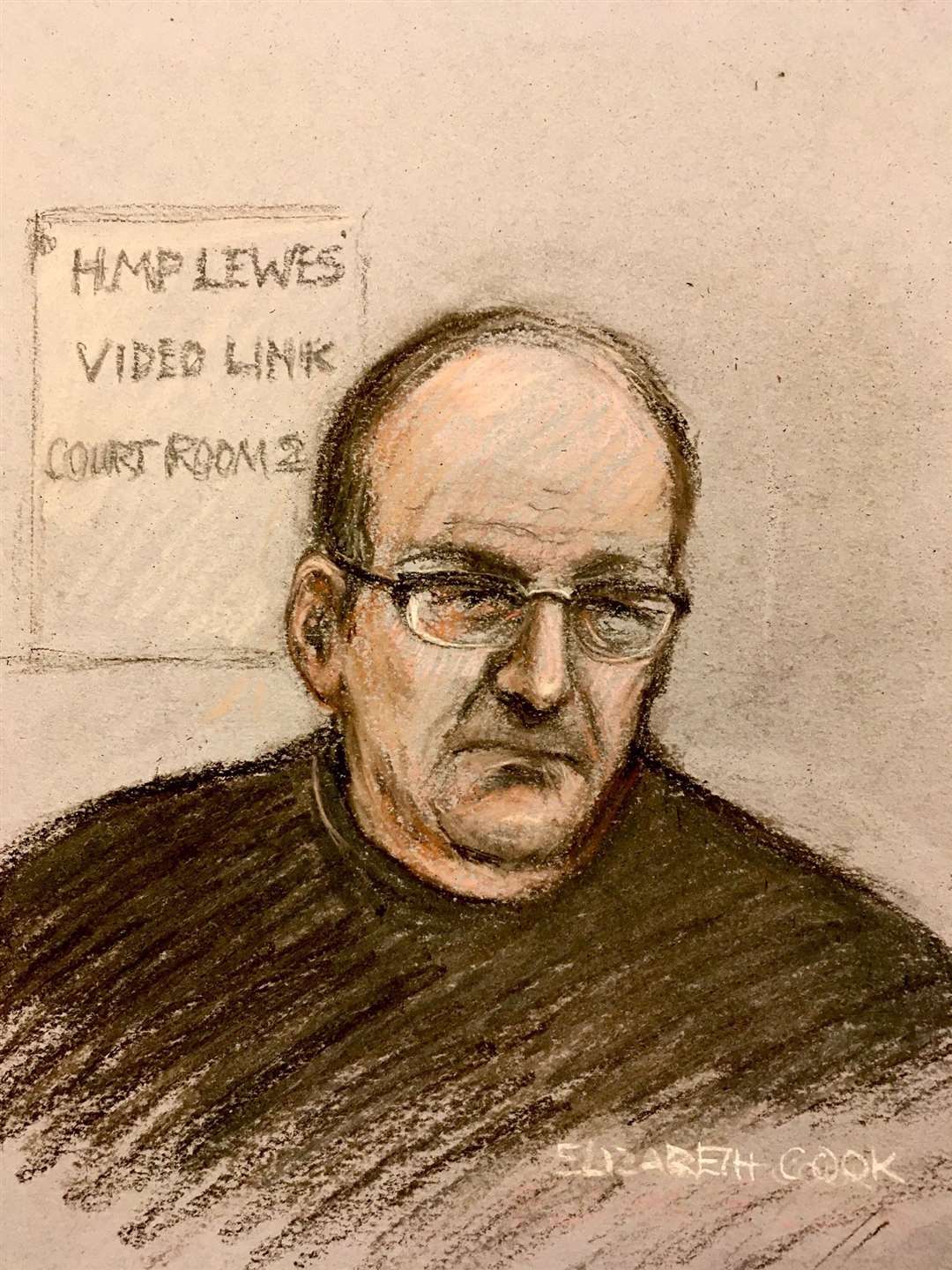 Court artist sketch of David Fuller (Elizabeth Cook/PA)