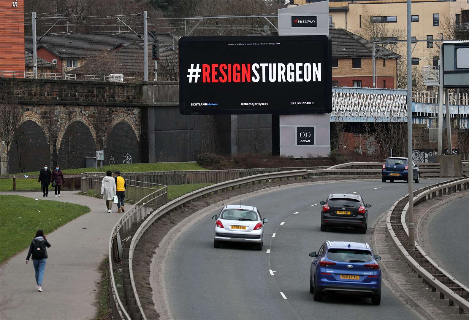A digital billboard in Glasgow showing the words #ResignSturgeon (Andrew Milligan/PA)