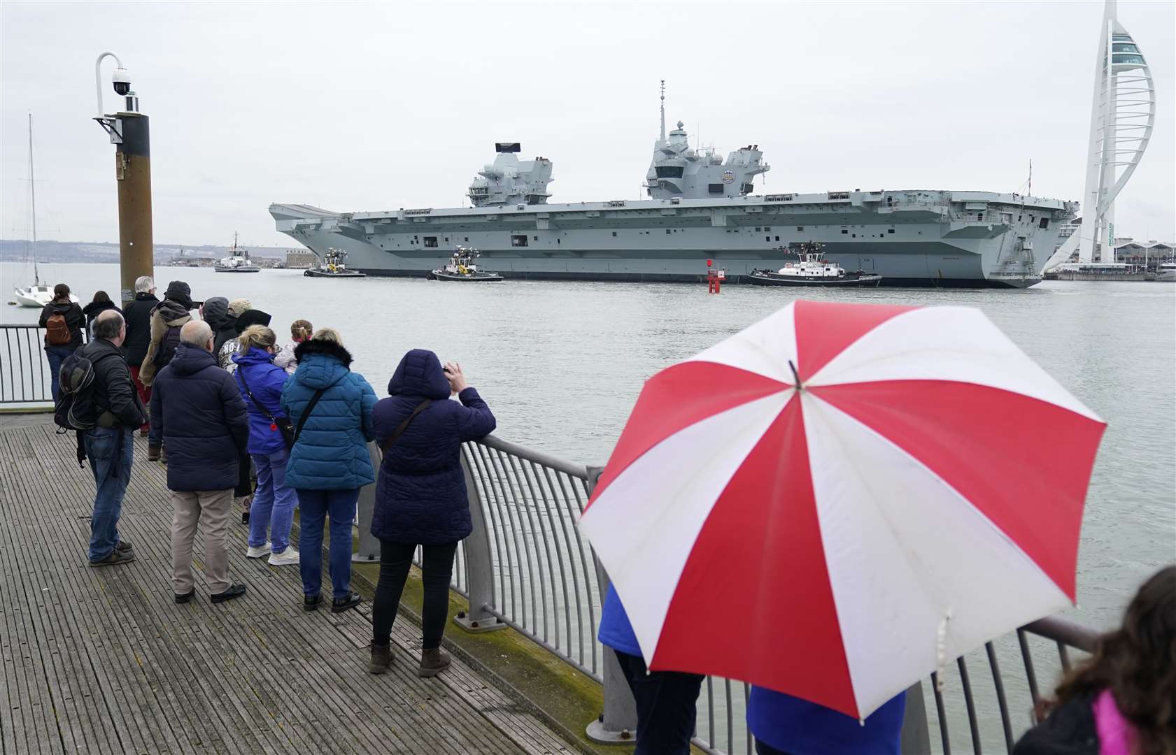 The HMS Prince of Wales arrived back in Portsmouth after Exercise Steadfast Defender (Andrew Matthews/PA)