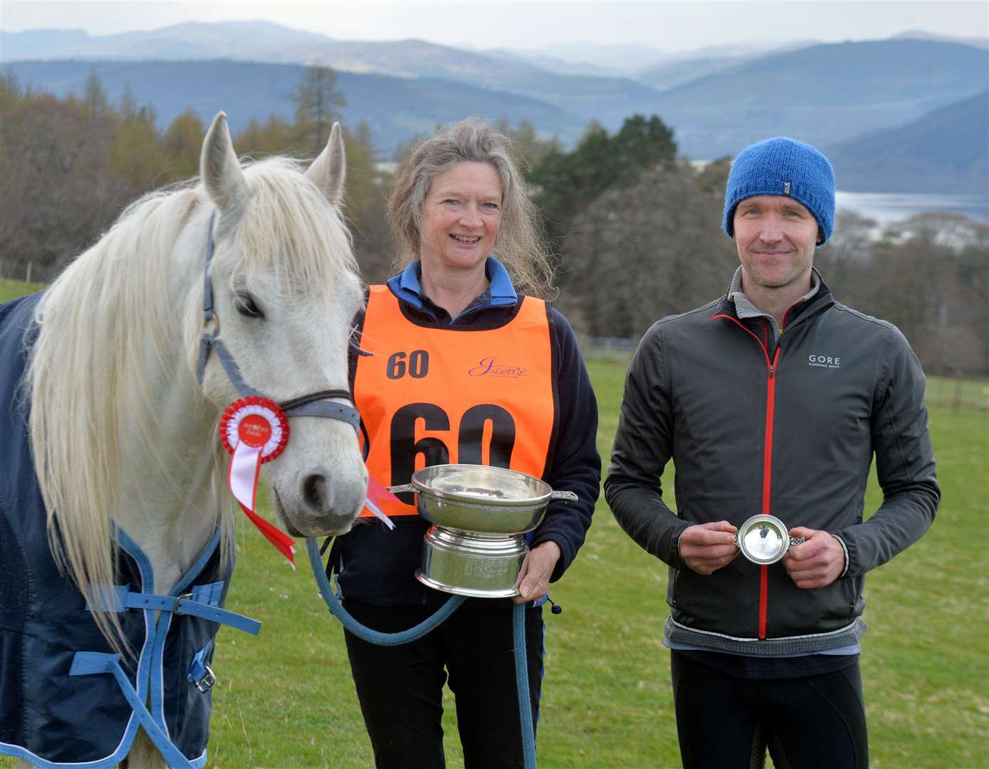 Overall winner Sarah Norris and Tynebank Harry from Torness and top runner Paul Paterson from Inverness.