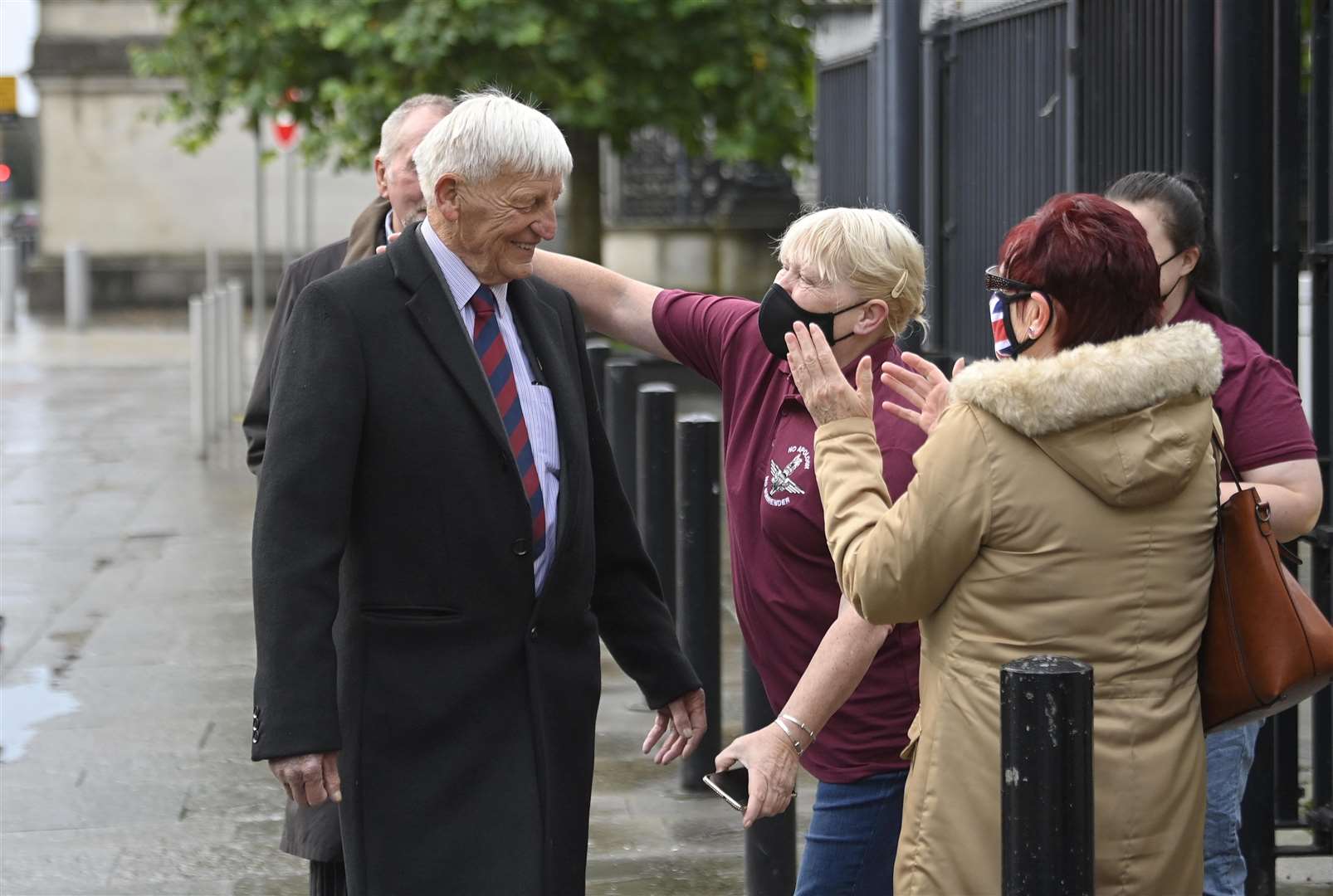 Dennis Hutchings, with supporters, arrives at Laganside Courts, Belfast (Mark Marlow/PA)