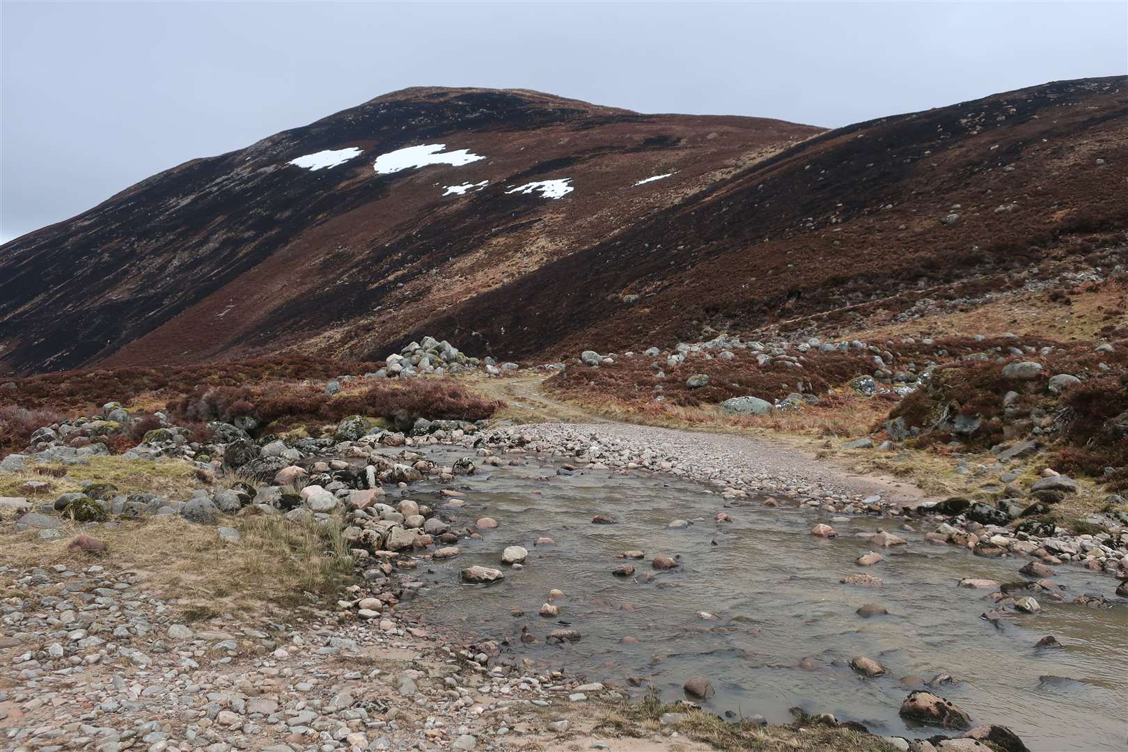 The ford of the Allt Caitlidh with Beinn Bhuidhe beyond.