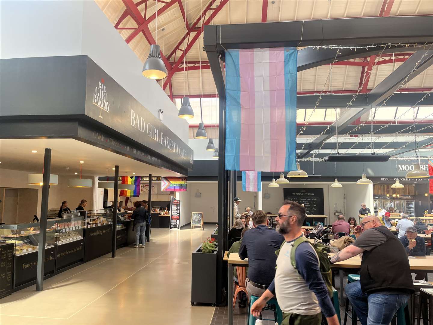 A trans flag was flown at the Victorian Market during Pride month back in June. Picture: Stephen Doyle