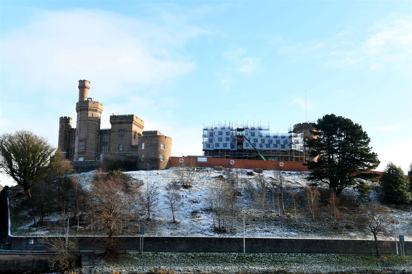 Inverness Castle and light snow.