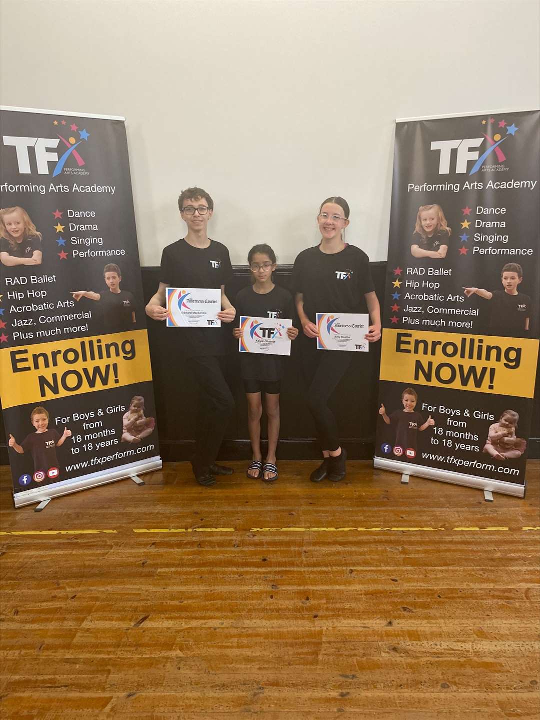 The winners of the TFX scholarship.  From left to right - Edward Mackenzie, Kaiyan Shareef, Amy Beattie.