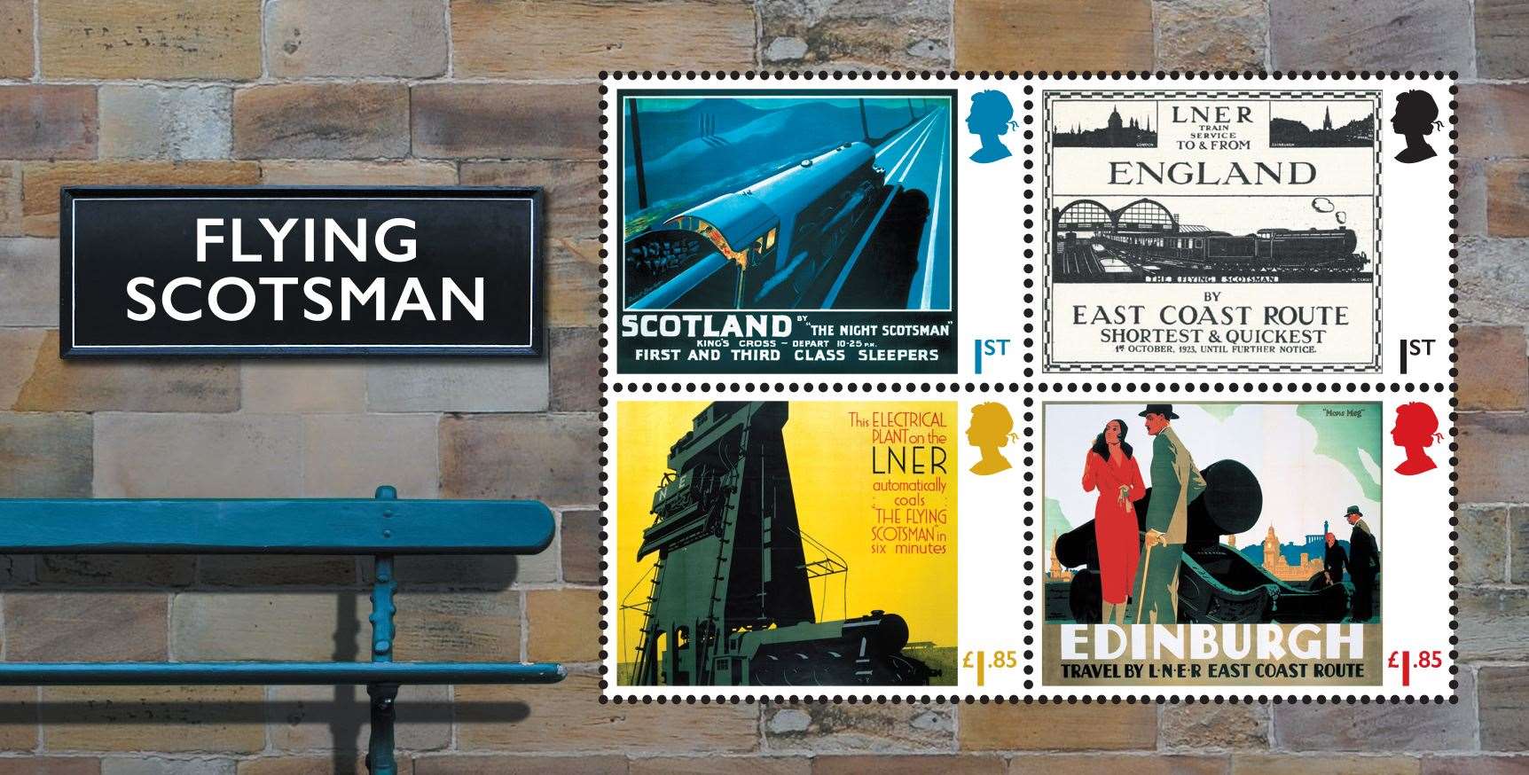 Four of 12 new stamps to mark the 100th anniversary of steam locomotive Flying Scotsman (Royal Mail/PA)